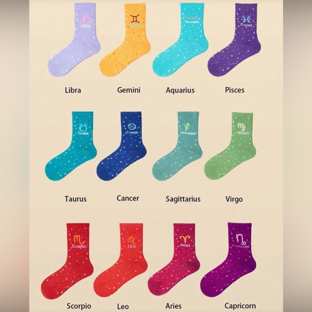Zodiac Sign Colorful Socks - 1 Pair - Picture 2 of 2